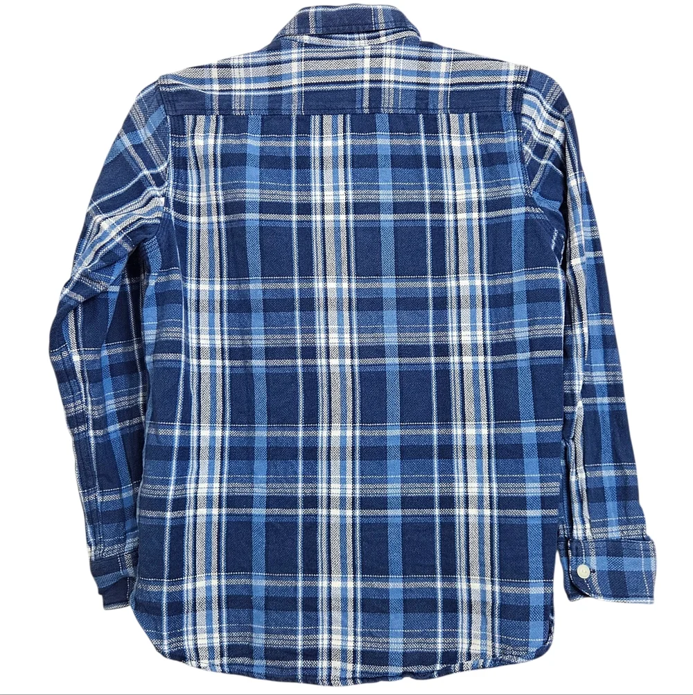 Gap Boys Blue & White Thick Textured Plaid Flannel Button Down Shirt 10-11Y